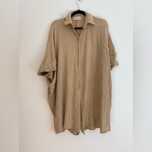 Myrah Penaloza Bamboo Romper Brown Button Front Beach Lagenlook Vacation Relaxed